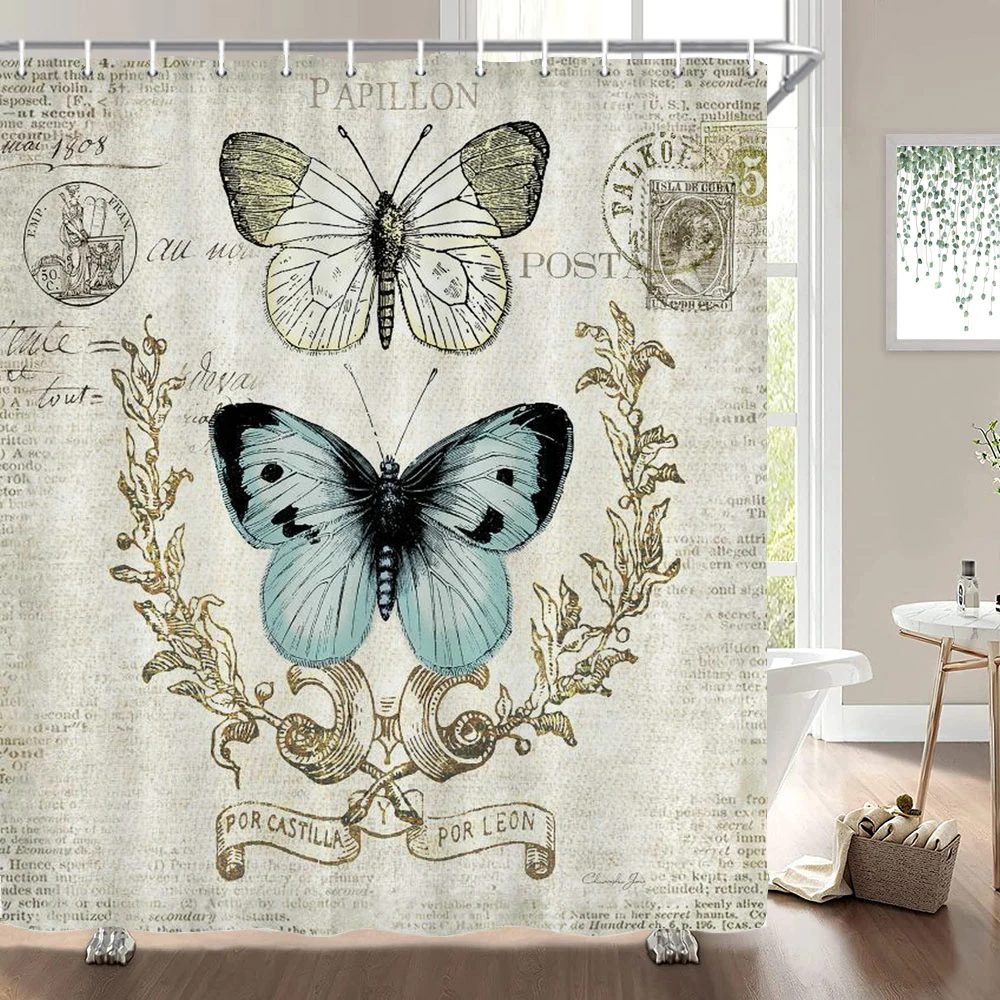 

Nordic Wind Retro Butterfly Flowers Shower Curtain Flower Waterproof Polyester Bath Curtain For Bathroom Home Decor Accessories