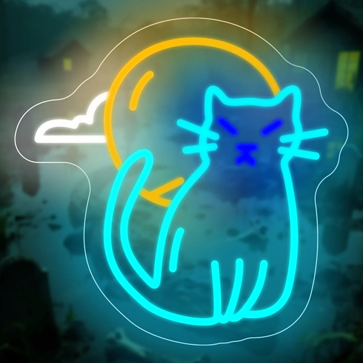 

Cat Moon Neon Sign LED Dimmable Neon Light Sign Terror Atmosphere for Bedroom Party Shop Restaurant Decor Halloween Gift USB