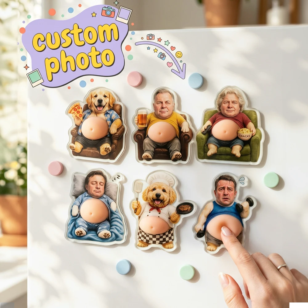 Custom Photo Squeeze Belly Fridge Magnet,Novelty Stress Squeeze Toy,Strong Magnetic Back,Prank Gag Gift,Fridge Decoration