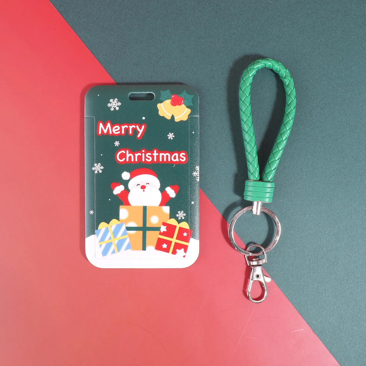 1 pc kaarthouders met kerstthema, met een leren riem om mee te nemen, voor het opbergen van identiteitskaarten en visitekaartjes.