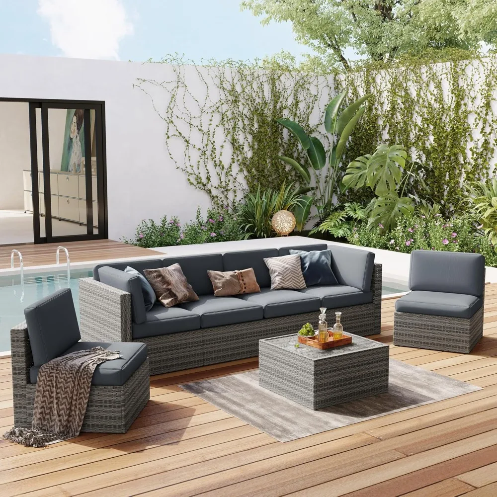 

7 Pieces Patio Furniture Sets, All Weather Outdoor Sectional Furniture Sofa PE Rattan Couch Seats Backyard Wicker