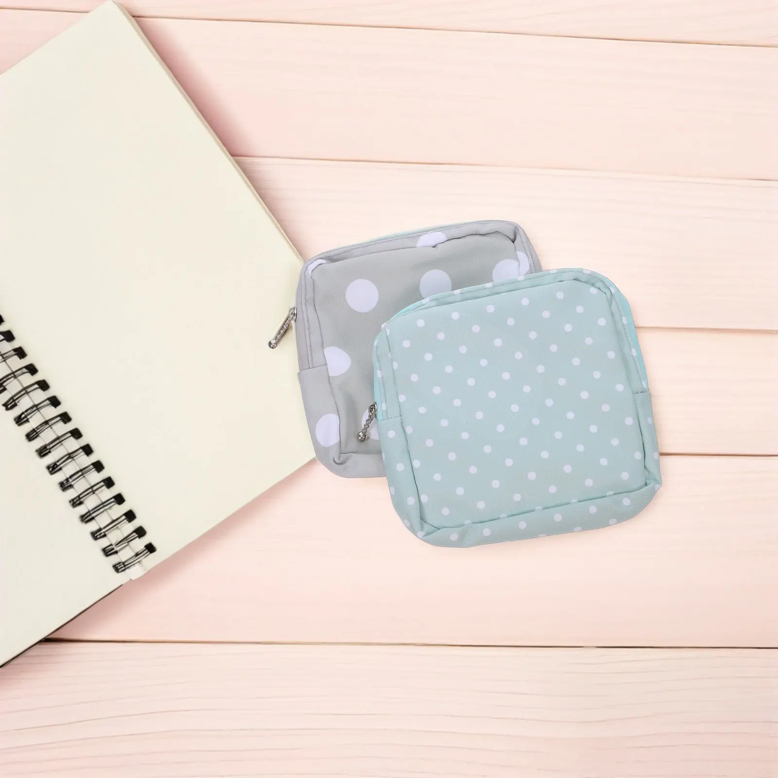 2Pcs Menstrual Pad Pouch Sanitary Napkin Bag Fashion Dots Pattern Pocket Size Lightweight Oxford Cloth Reusable for Women Teens