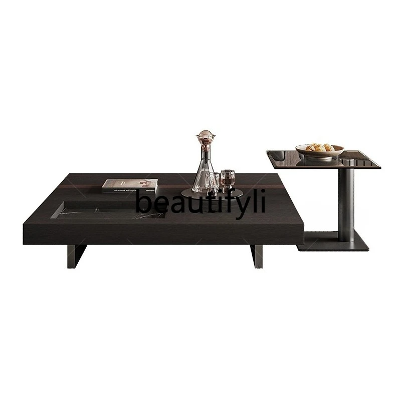 Minimalist coffee table, simple living room high-end creative square, rock slab, coffee table