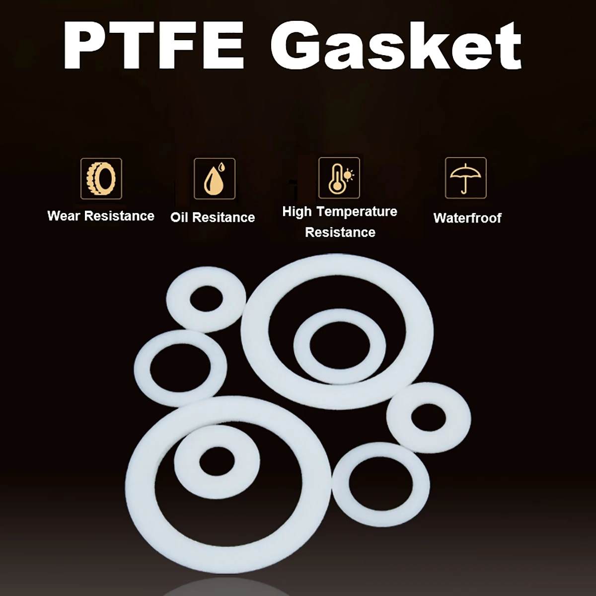PTFE Gasket Flat Washer Thickness 2mm ID 5mm~38mm Resistant to High & Low Temperature Corrosion Anti-aging For Flange
