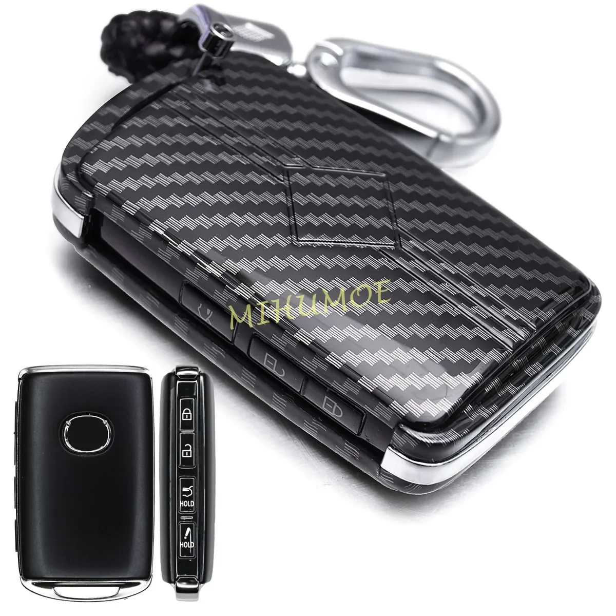 Carbon Fiber Car Smart Key Fob Cover Case Holder Chain Ring For Mazda 3 6 CX-30 CX-50 CX-60 CX-70 CX-90 CX-5 CX-9 MX-5 CX30 CX50