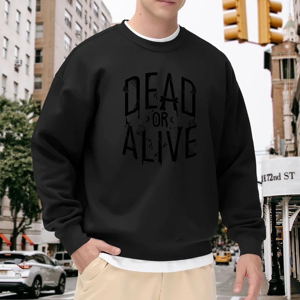

Men's Black Crew Neck Pullover Sweatshirt, Loose Fit with Letter Print, Street Fashion Casual Style, Versatile for Everyday Wear, Soft and Comfortable, Does Not Shrink