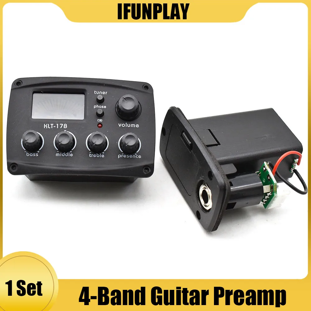 4 Band Acoustic Guitar Preamp KLT-17B with Digital Procedding Tuner EQ Equalizer Piezo Pickup Guitar Part