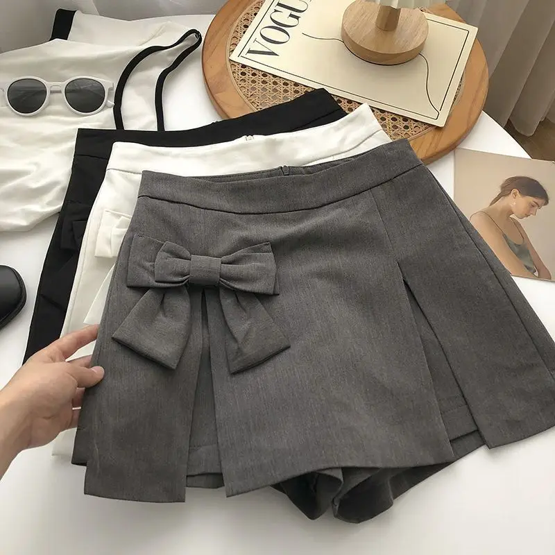 Sweet Bow Skirt Shorts Women 2026 Summer High Waist A-line Split Design Short Pants Y2k Fashion Versatile Streetwear