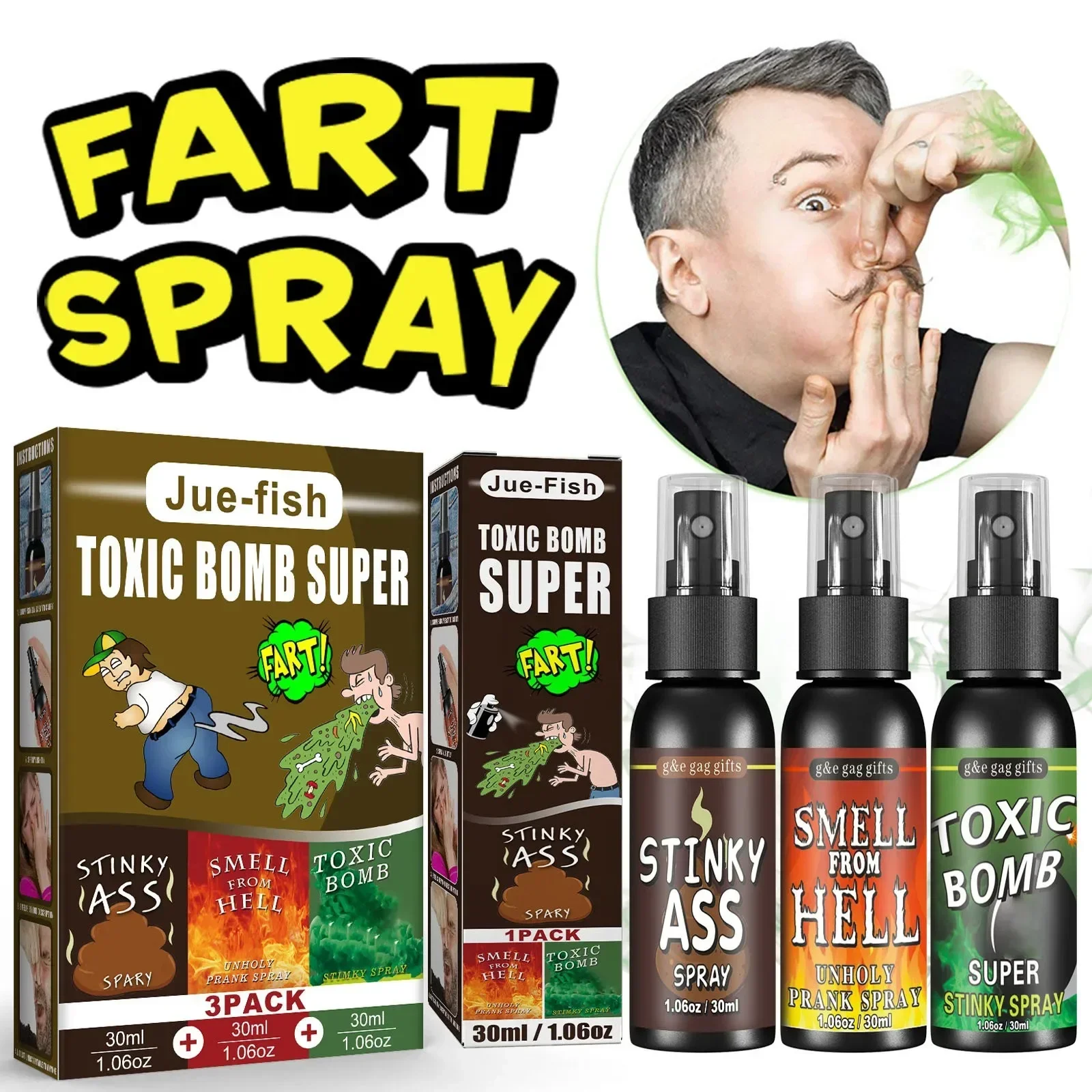 

1/3PCS 30ML Super Fart Spary Gag Prank Poop Smell Liquid Spray Bottle Stink Bomb Smelly Props April Fools' Day Party Funny Toys