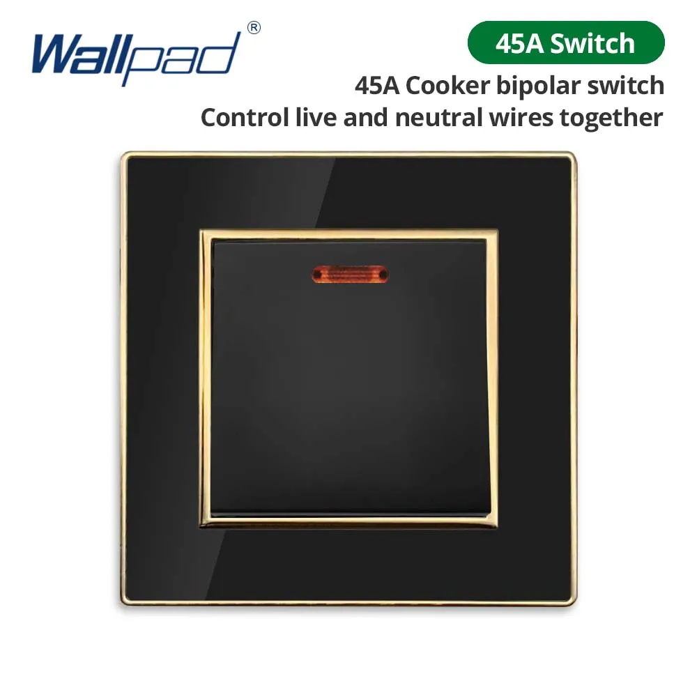Wallpad EU-Steckdose mit USB, schwarzes Acryl-Panel mit goldenem Rand, 2-Wege-Wandlichtschalter mit LED-Bewegungssensor