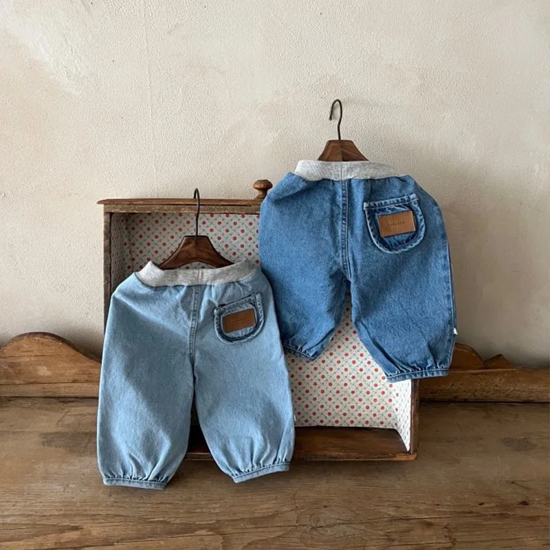 1-4y bebê meninos jeans novo outono etiqueta bolso da criança crianças meninos jogger calças meados de cintura elástica demin crianças meninos harem calças
