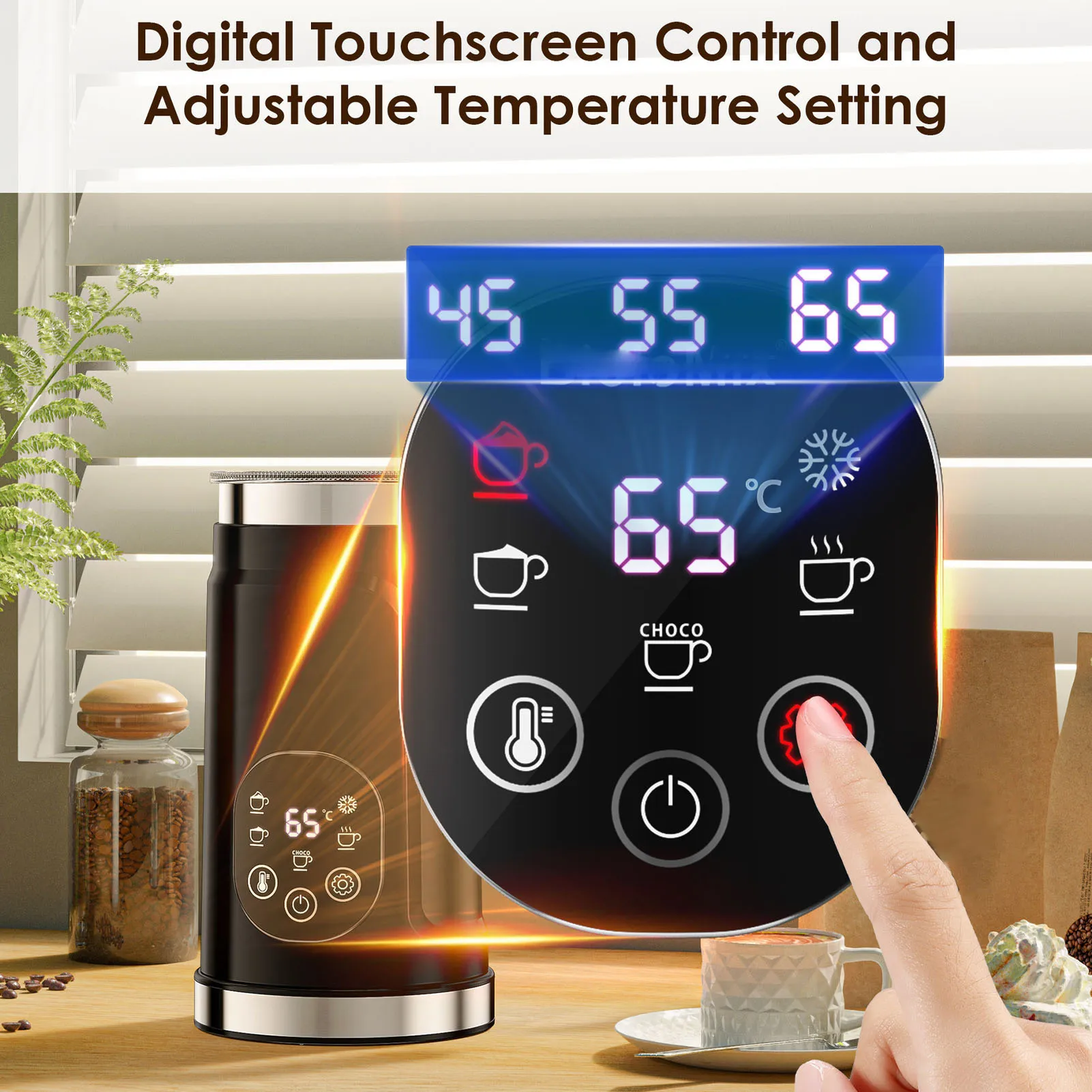 110V Adjustable Temperature Electric Milk Frother Touch Control Automatic Hot Cold Foam Maker