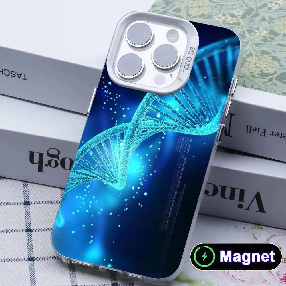 Funda para Teléfono con Diseño de Neurón Cerebral y ADN para iPhone 17 16 15 14 13 12 11 X XR XS Air Pro Max Plus, Colorida, Plateada, con Imán