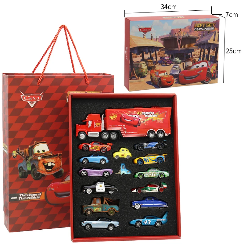 Disney Pixar Cars 2 3 Lightning McQueen Storage Box Metal Model Car 1:55 Diecast Vehicle Toy For Children Birthday Gift Box Set