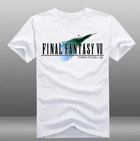 Mens Game Final Fantasy VII FF7 T-shirts White 100% Cotton Short Sleeve O-Neck Tops Tees Shirts 3 Styles