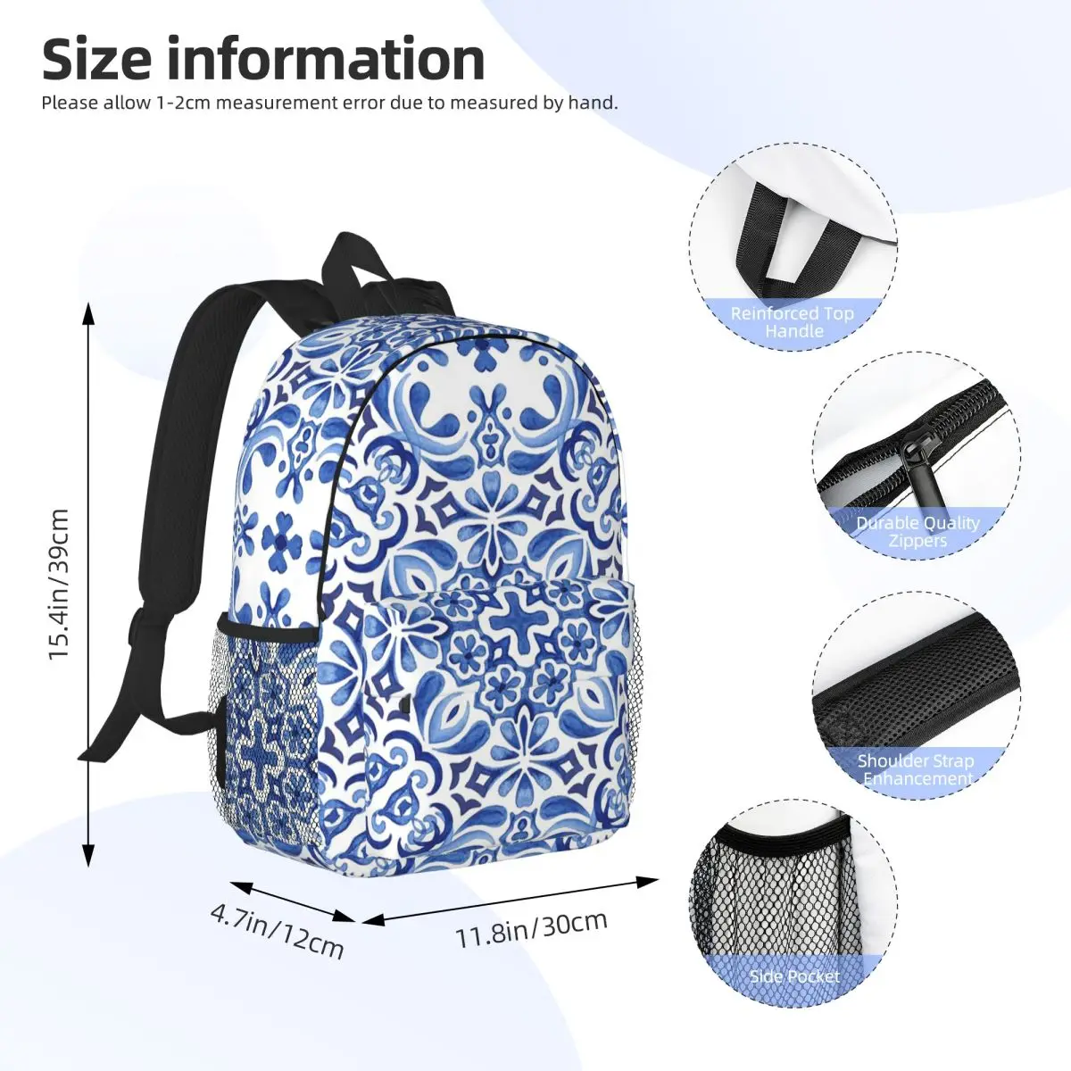 Mediterranean Mosaic Tiles Azulejos Backpack Student Boys Girls BookBag Men Women School Bag Computer Shoulder Bags