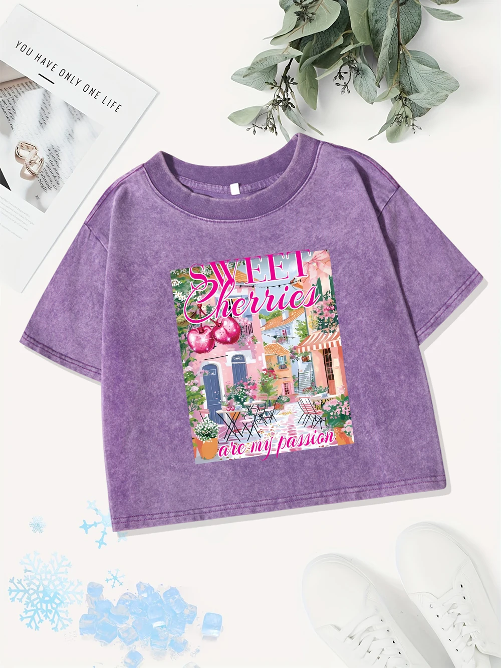 

Street Cotton Crop Tops Womens Sweet Cherres Are My Parrion Prints Washed T-Shirts Sexy O-Neck Regular Fit Tees Summer Clothes