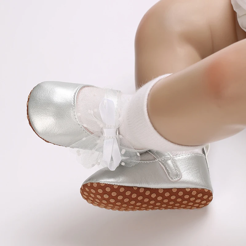 New Single Shoes Girl Baby Bow Princess Walking Shoes Soft Sole Anti slip Leather Shoes Spring and Autumn Baby Walking Shoes