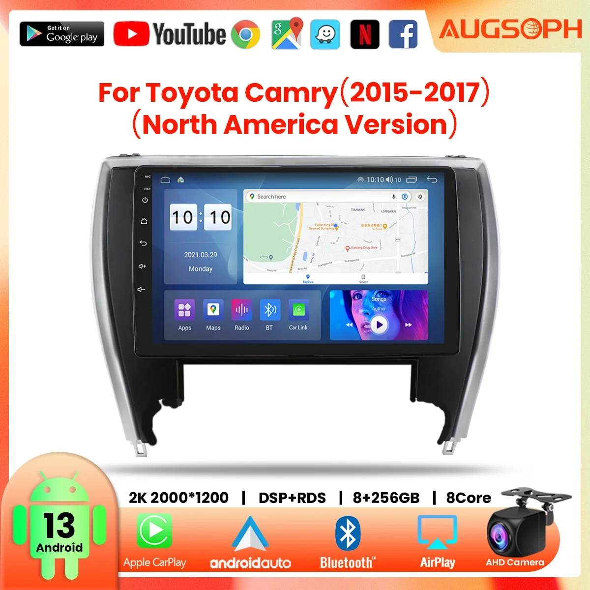 

Android 13 Car Radio for Toyota Camry 2015-2017, 10inch 2K Multimedia Player with 4G Carplay & 2Din GPS - North Americas