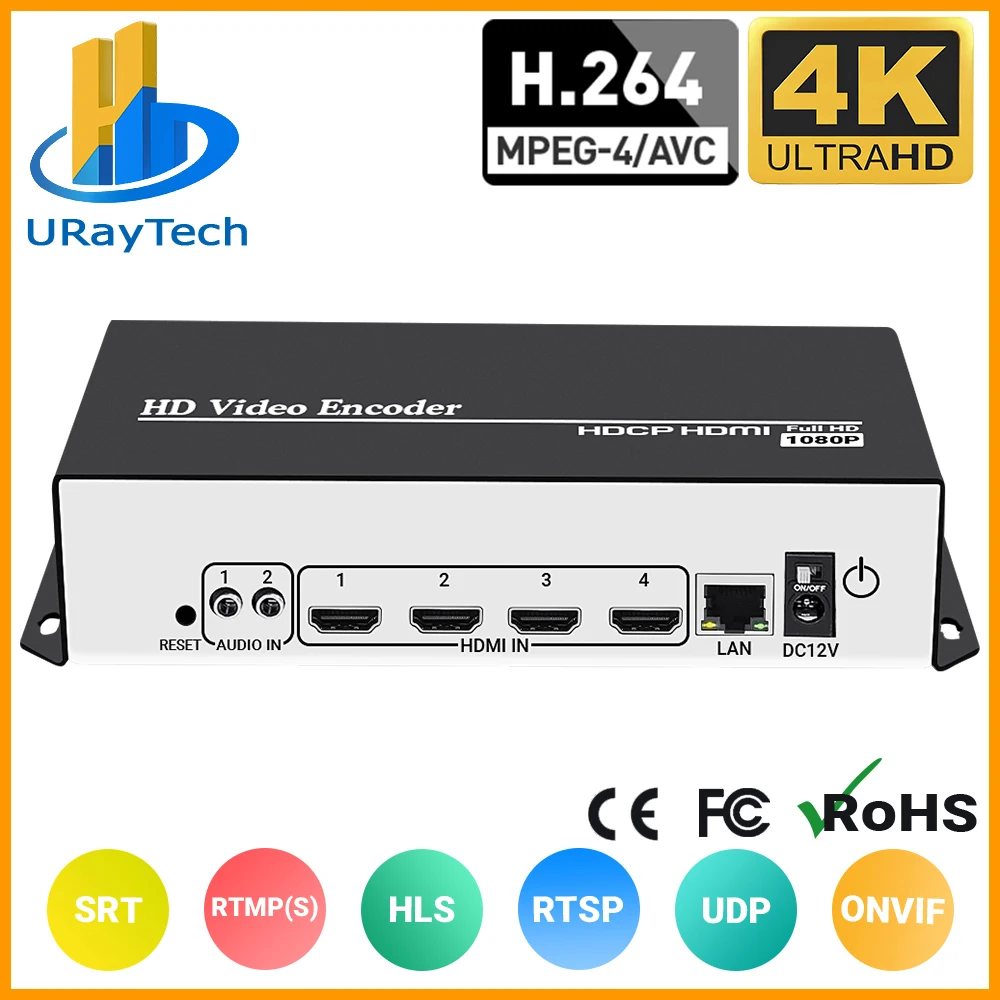 Кодировщик потока видео H.264 HDMI к IP, потоковый кодировщик IPTV для потокового видео HD для HDMI к RTSP RTMP SRT ONVIF HLS UDP RTP и т. д.