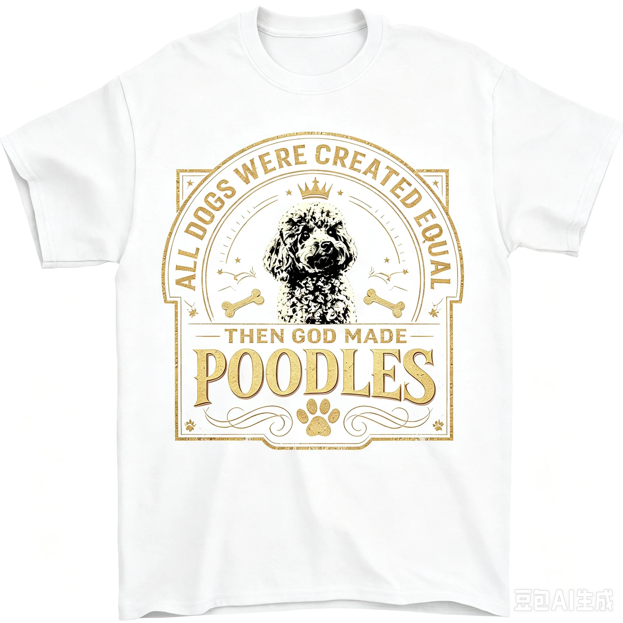 Men Poodle Dog Graphic T‑Shirt Vintage Badge All Dogs Were Created Equal Slogan Crew Neck Short Sleeve Casual Tee