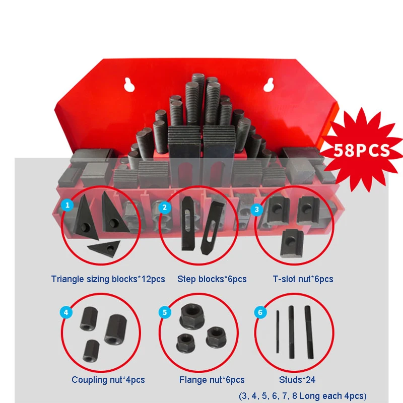 

58PCS/Set M12 M10 M16 Tool Combination Platen Mold Parts Milling Machine Pressure Plate Universal Clamp Group Code Iron