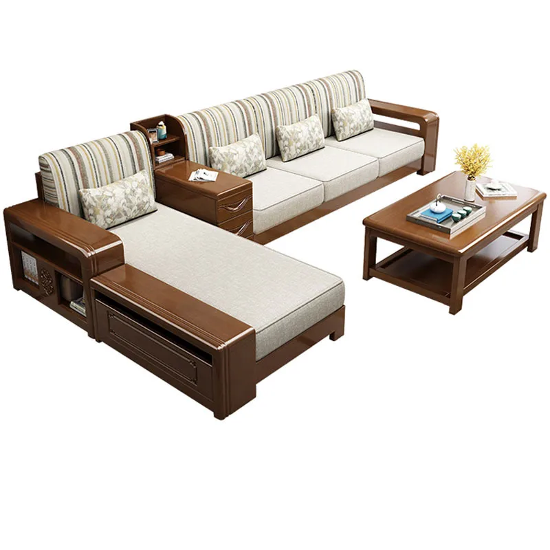 

Solid wood sofa combination modern simple and economical small apartment storage fabric new Chinese sofa living