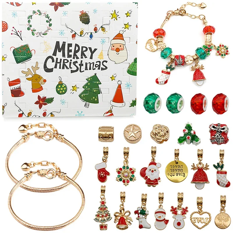 Surprise Set 24 Countdown Calendar Advent Christmas Charms Bracelet Set DIY Creative Ornaments Christmas Child Gifts