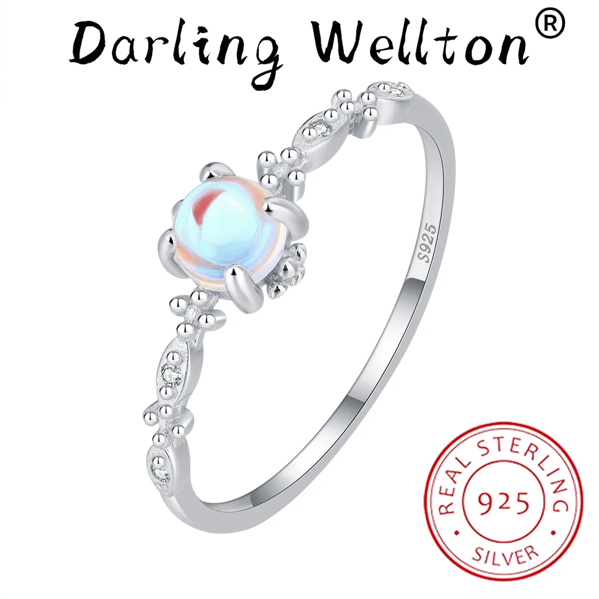 

2024 New Fashion Four Claw oval Round Moonstone Ccouple Ring For Women 100% Original Sterling Silver Anniversary Gift Jewelry