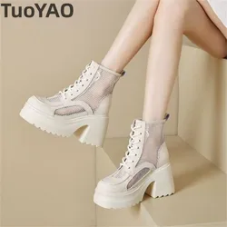 10CM Women Sandals Comfortable Ankle Boots Lace-Up Fashion Summer Round Toe Platform Wedge High Hidden Heels Ladies Breathable