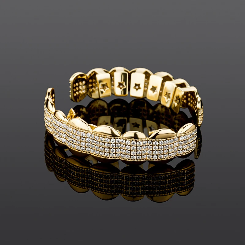 Diamond Braces Zircon Women Men Cube Zircon Ice Out Micro Paving Top Bottom Mouth Tooth Cap Dismantling Fashionable Comfortable