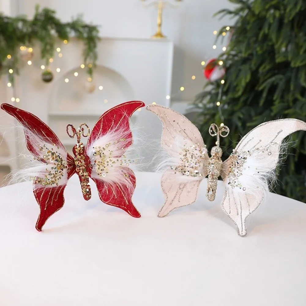 

Sparkling Glitter Christmas Butterflies Ornaments Colorful Design Reusable Flocked Butterfly Decoration Elegant