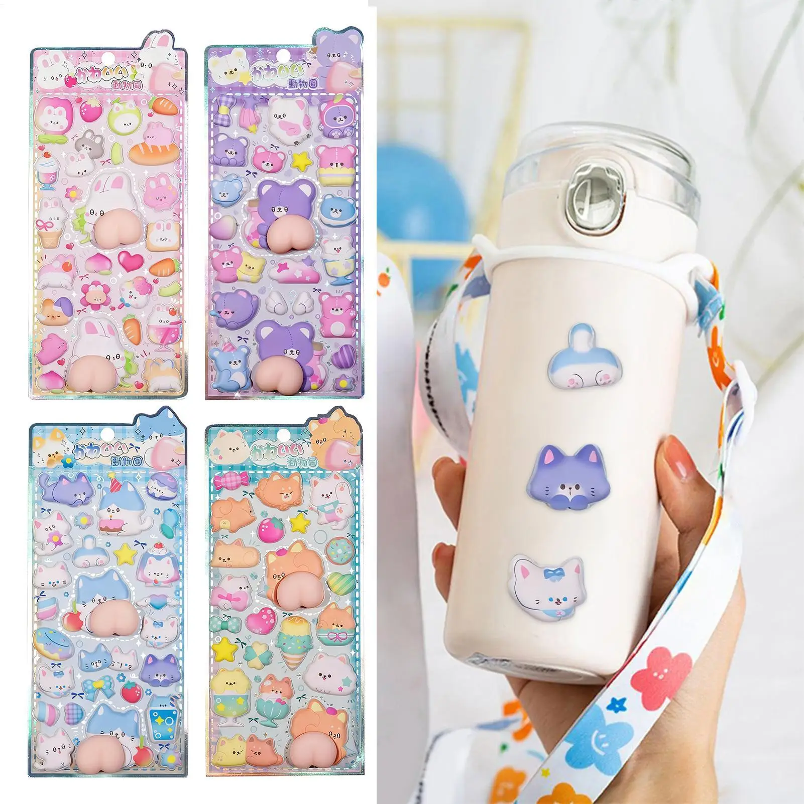 

Cute Cartoon Bunny And Cat Butt Decorative Stickers 3D Stickers Laptops Scrapbooking Decal Decoration Xmas Gift For Kids