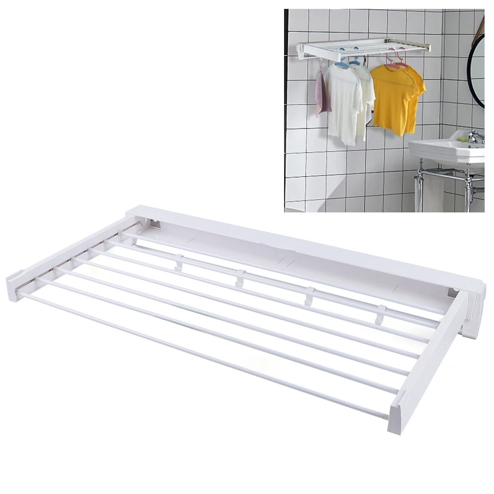 

Wall-mounted Laundry Clothes Storage Drying Rack Retractable Invisible Folding Dryer Hanger White 7 Drying Rods