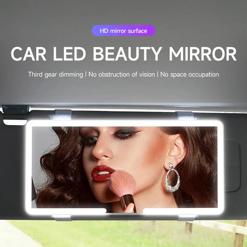 Three Gear Adjustment Interior Sun Visor Plate Mirror HD Car Makeup Mirror With LED Ultra Thin Dimmable Touchscreen For Women