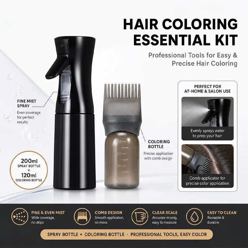 Hair Dyeing Tool Set Fine Mist Spray Bottle Applicator Bottle With Scale Reusable DIY Home Salon Hair Coloring Hair Dye Tools