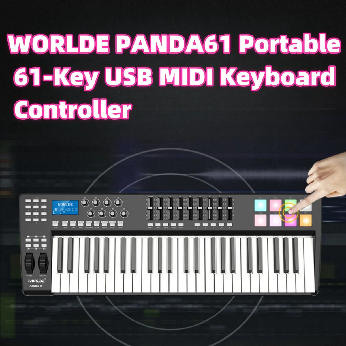 WORLDE PANDA61 Ultra-Compact | 61Key MIDI Keyboard w/8 RGB Matrix | iOS/Android Plug&Play | USB-C Bus Power