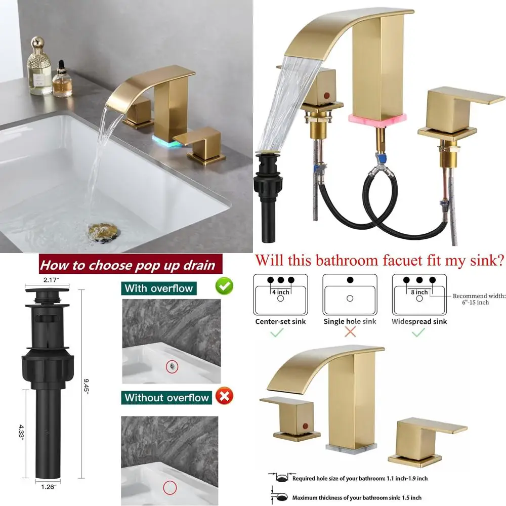 

8 Современный смеситель для ванной комнаты из матового золота с 3 отверстиями и выдвижным сливом для раковины в туалетном столике