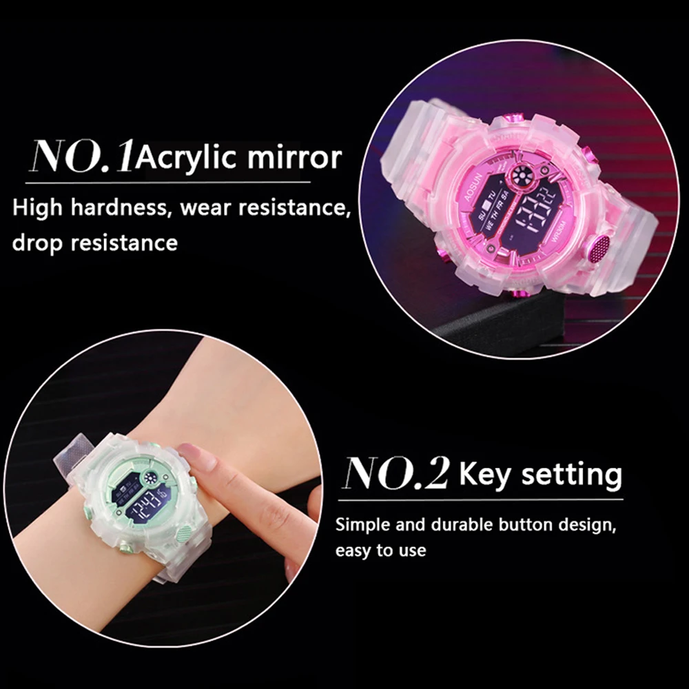 Waterproof Children Sport Watch For Girls Boys Teens Kid Transparent Digital Electronic Clocks Wristwatch Durable