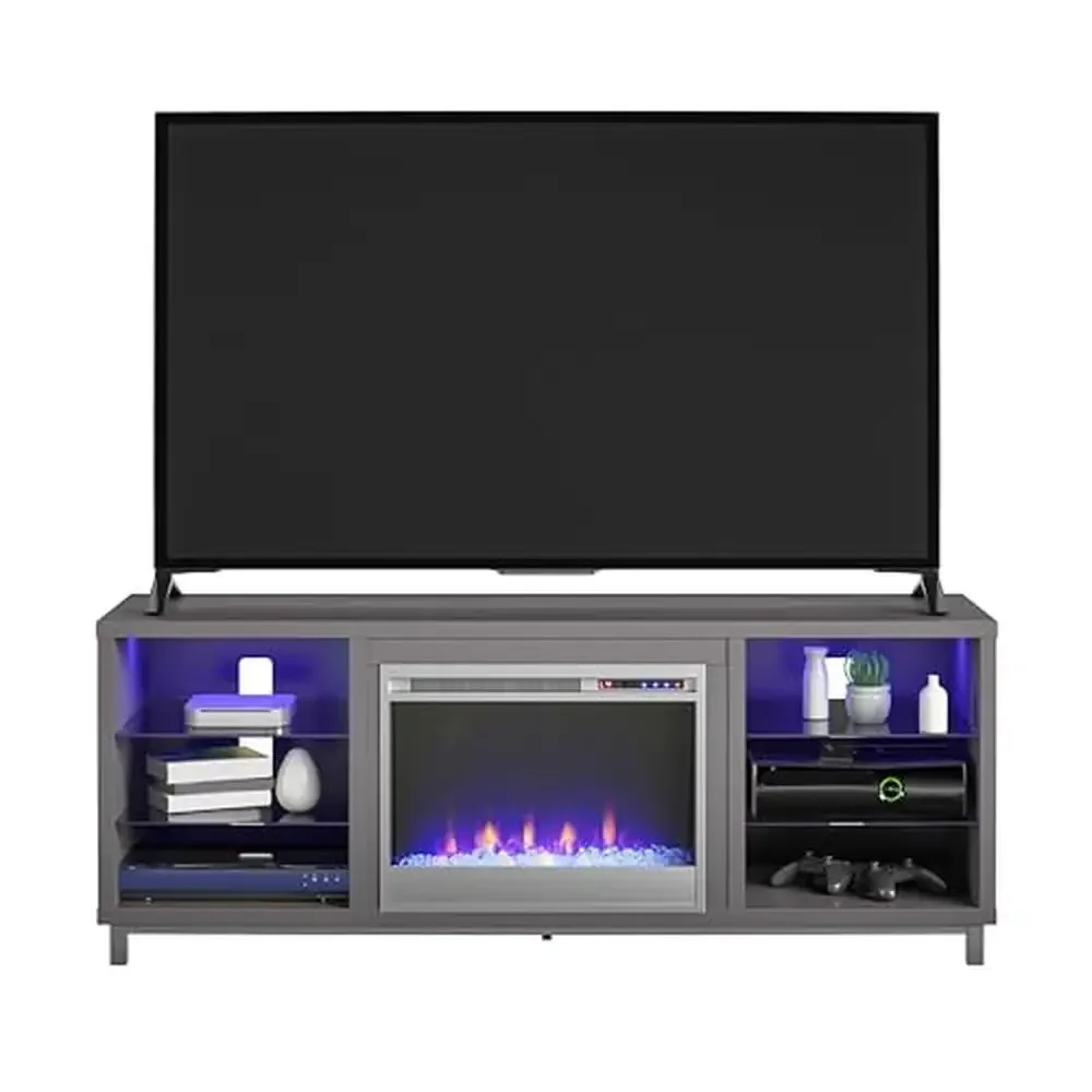 Color Changing Electric Fireplace TV Stand 70 Inch Modern Media Console Adjustable Flame Brightness Graphite Gray Easy Assembly