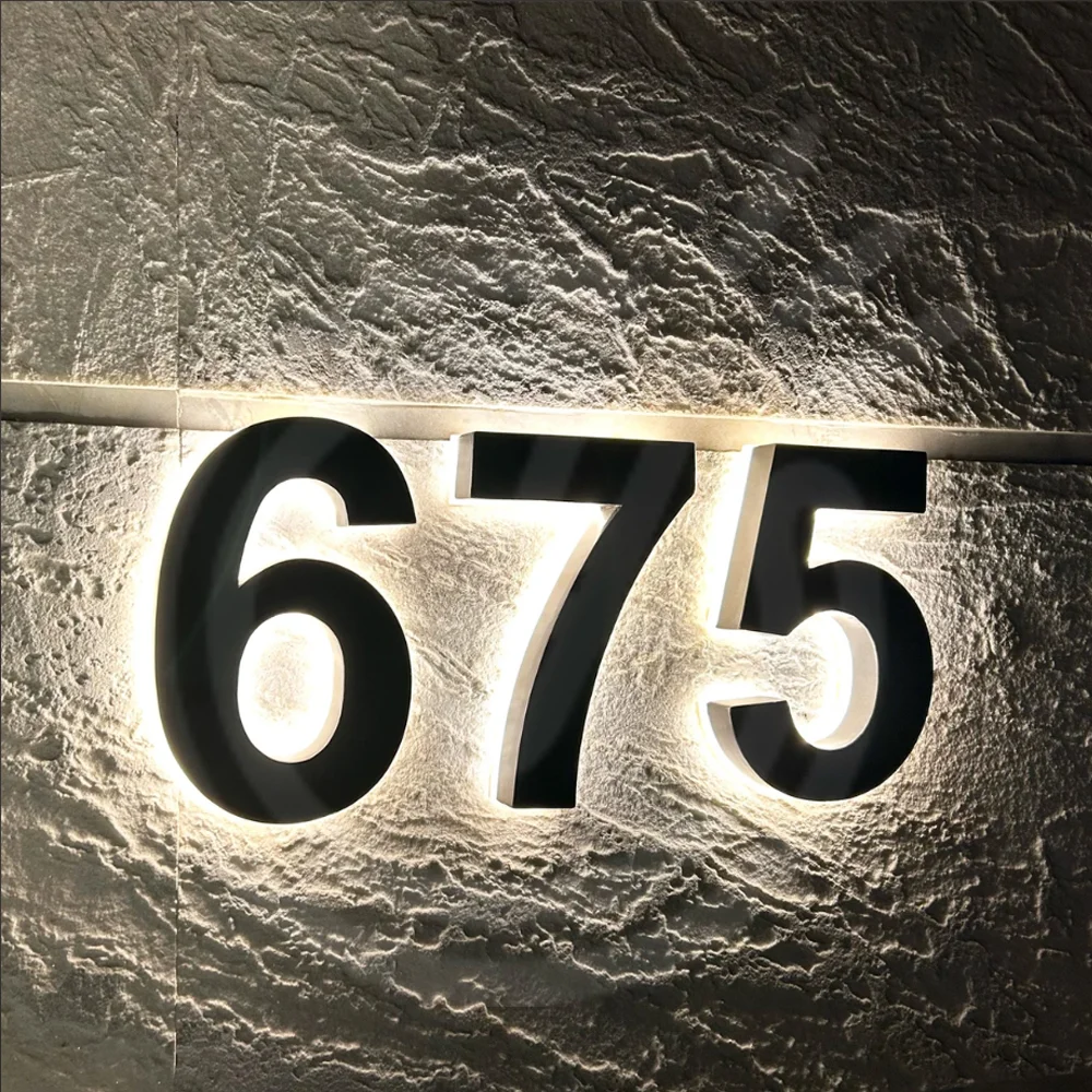 Custom 3D LED House Number Outdoor Illuminated Sign Backlit Metal Letters for Business Storefront Outdoor Waterproof Signage