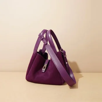 סתיו וחורף גבוה זמש כתף תיק cowhide סל תיק cowhide תיק תיק coushide couter תיקים 2024 חדש