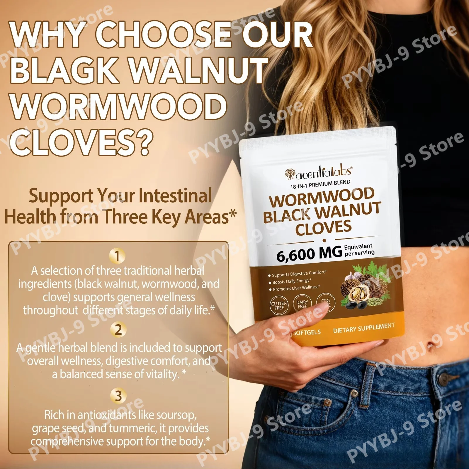 Acentiallabs Wormwood Black Walnut Cloves Softgels Promote Digestion Support Intestinal Health Resist Fatigue for Adults 240 Pcs