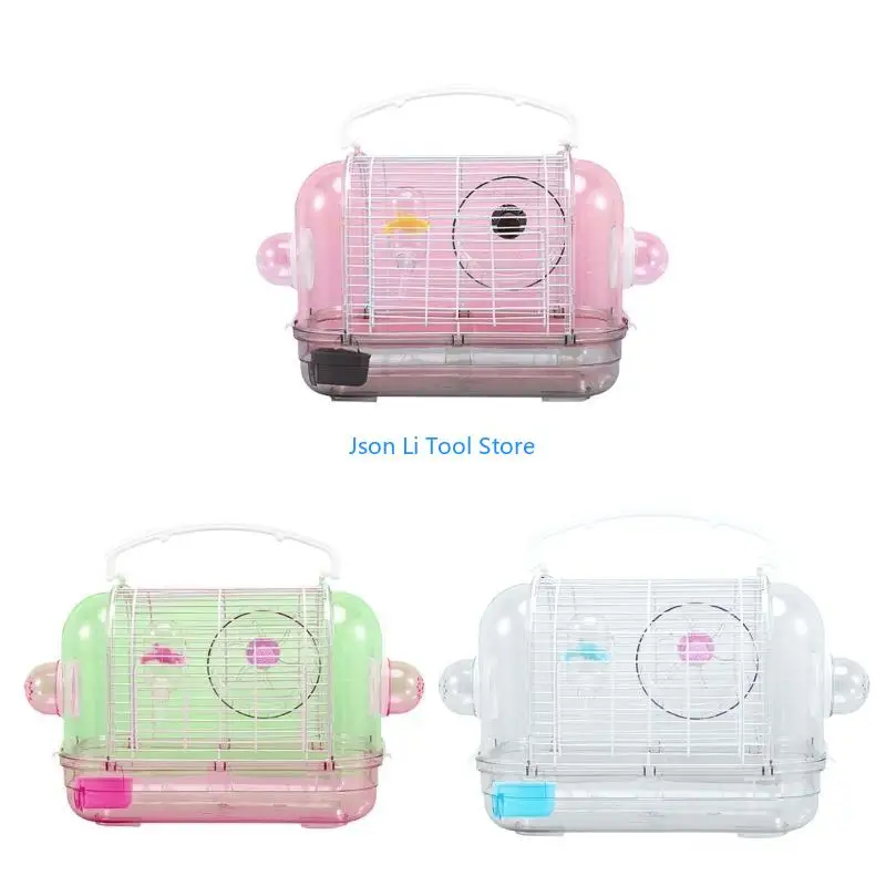 Y08D Hamster Travel for Carrier Portable Plastic Parrot Cage Transparent with Handle Outing for Case for Sugar Glider Golden