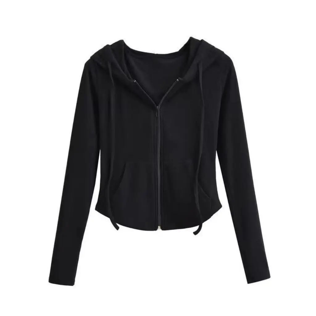 

Women's Velvet Hooded Zipper Sweater Coat American Retro Slim Fit Casual Long Sleeve Top for Spring And Autumn