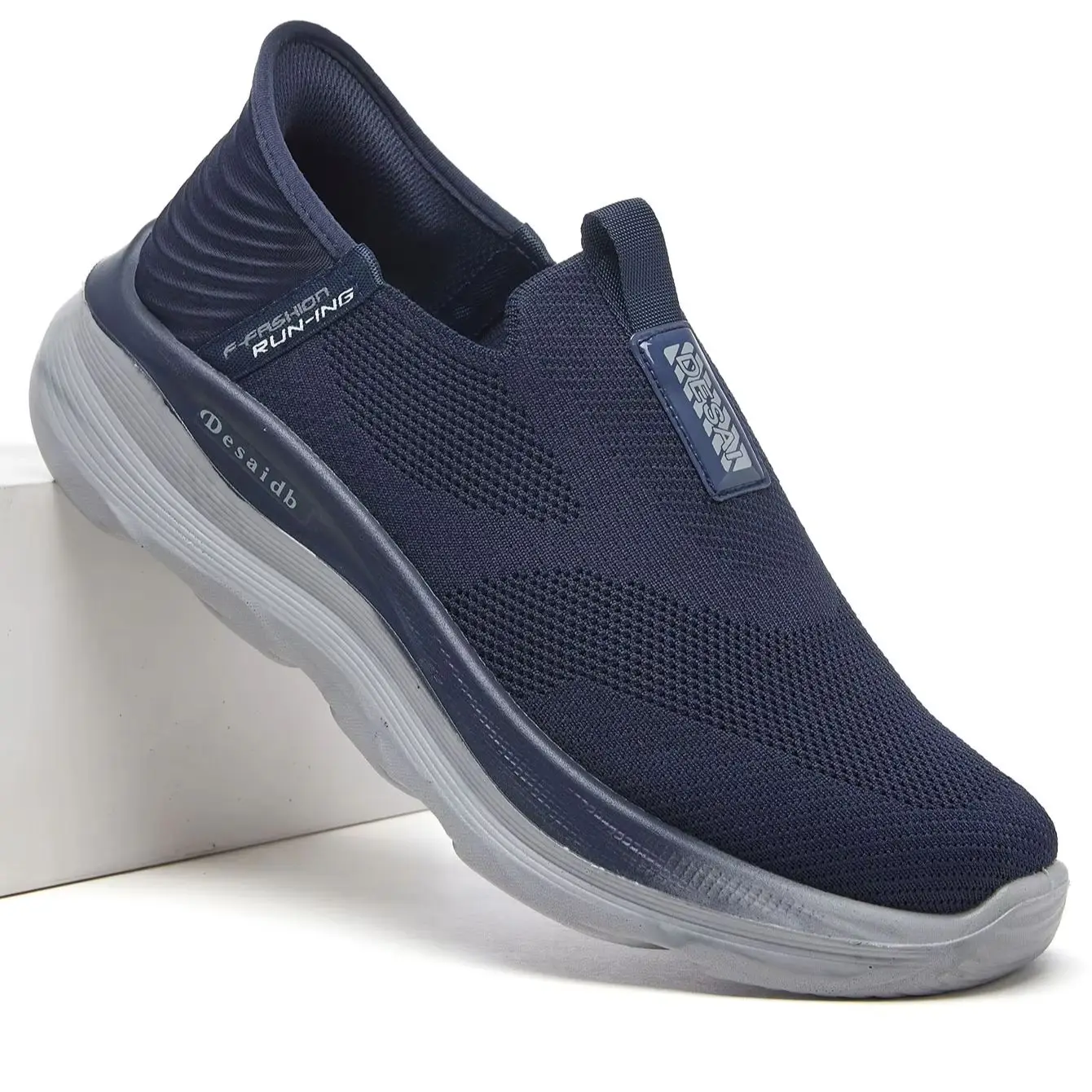 Men Slip On Sock Sneakers Thick Wedge Sole Breath Mesh Lightweight Comfort Walking Shoes Daily Commute Outdoor Sport Footwear