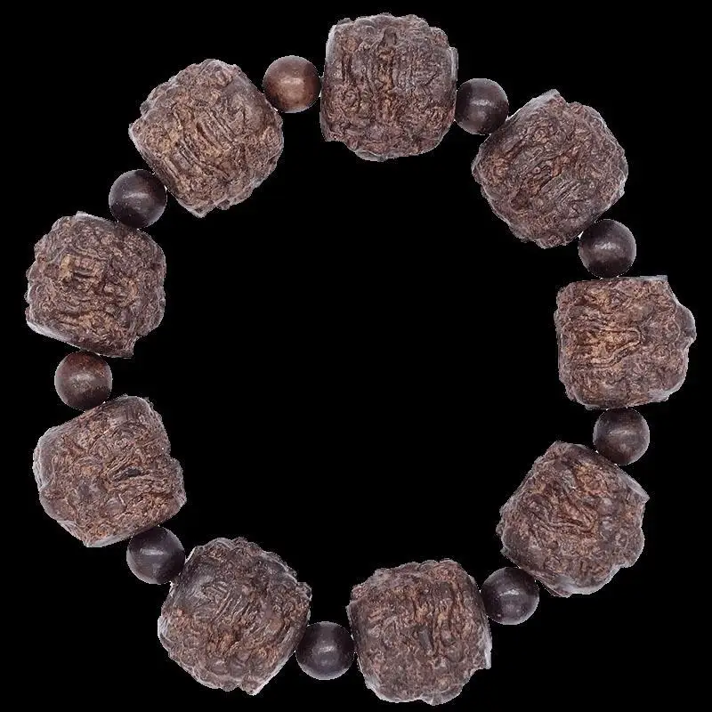 9pcs Blackwood Carved Pixiu Bracelet Eaglewood the Eighteen Disciples of the Buddha Beads Bracelet for Men and Women wood beads