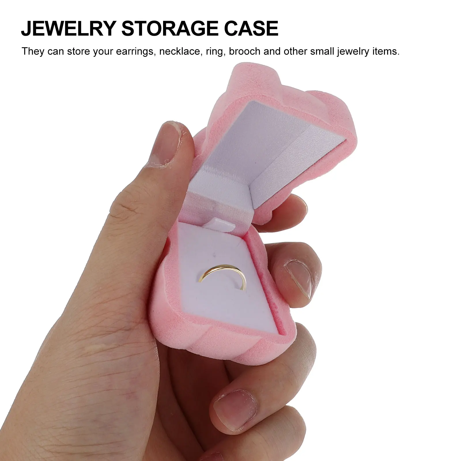 

1pc Shape Ring Box Jewelry Storage Case Wedding Anniversary Valentine'S Day Gift Bear Ring Bear Jewelry Box