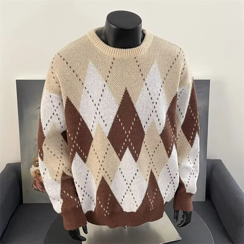 男性用チェッカーカラーブロックセーター,クラシックセーター,暖かいトップス,ファッショナブルな服,アメリカン,新しい,2020