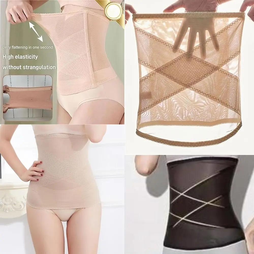 Cross Mesh Girdle for Waist Shaping Women Crossover Abdominal Shaping Bandage Band Invisible Elasticity Waist Slimming Girdle